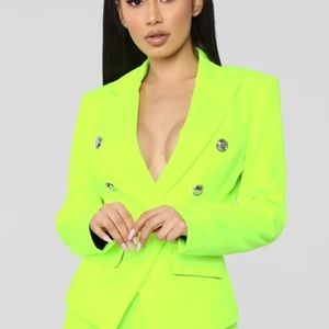 Fashionova Eye Catcher Neon Yellow BLAZER AND PANTS SET ⭐️
